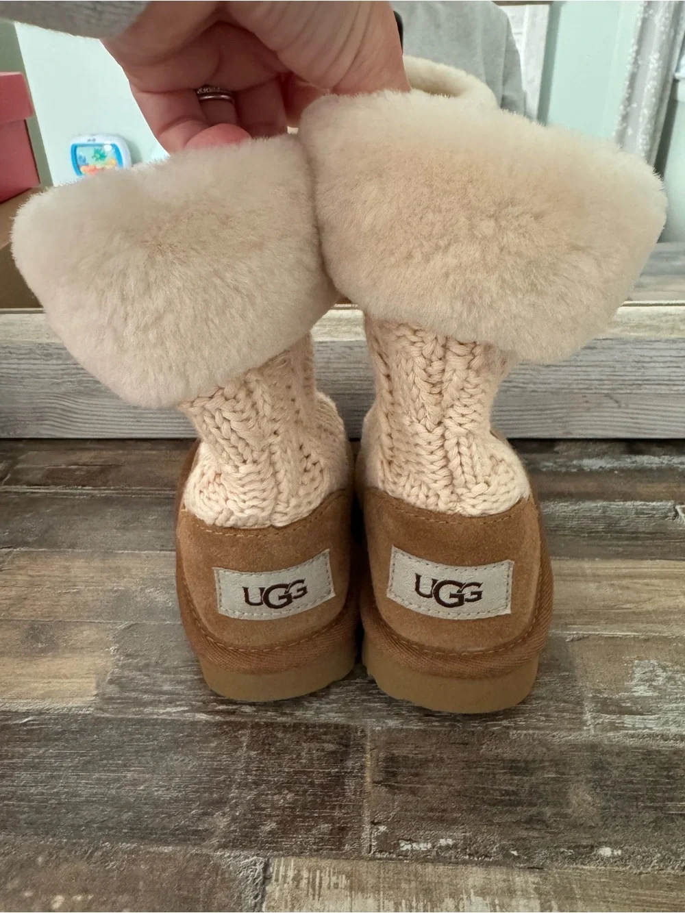 UGG Chestnut Suede Shearling Cuff Knit Ankle Booties